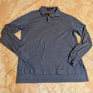 Polo by Ralph Lauren Men's Blue Long Sleeve Polo. Classic-Fit. Soft Touch. Small